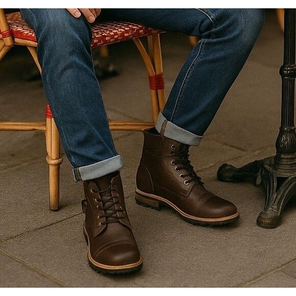 Bruno Marc Leather Boots 13 Brown Lace Up Ankle Combat Casual Rugged - Picture 1 of 10
